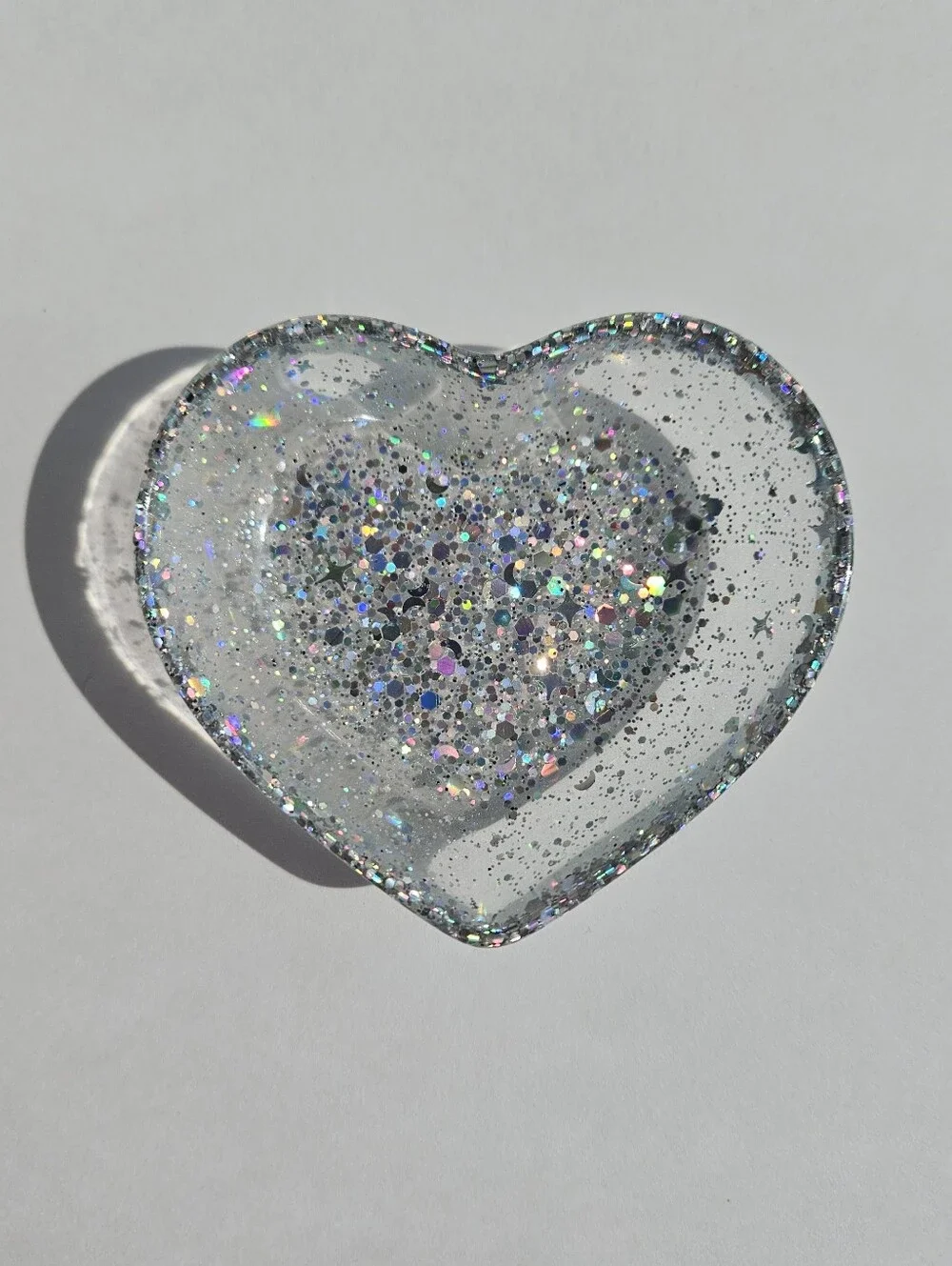 Handmade Holographic Silver Glitter Mini Heart Resin Dish Princess Fairycore Tra